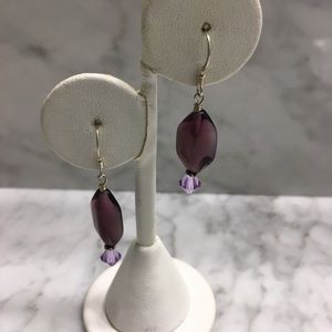 Purple Glass Earrings with Swarovski crystals c